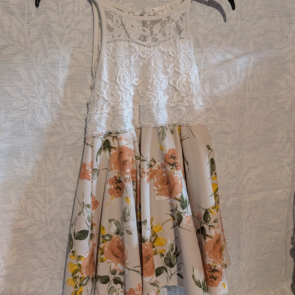 Knitworks White and Orange Floral Lace Dress